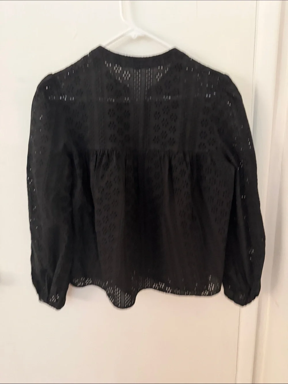 Madewell Black Eyelet Tie-Neck Peasant Blouse